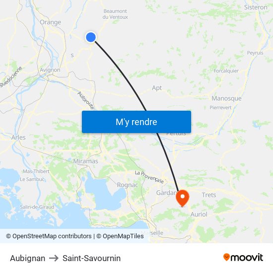 Aubignan to Saint-Savournin map