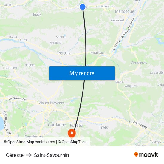 Céreste to Saint-Savournin map