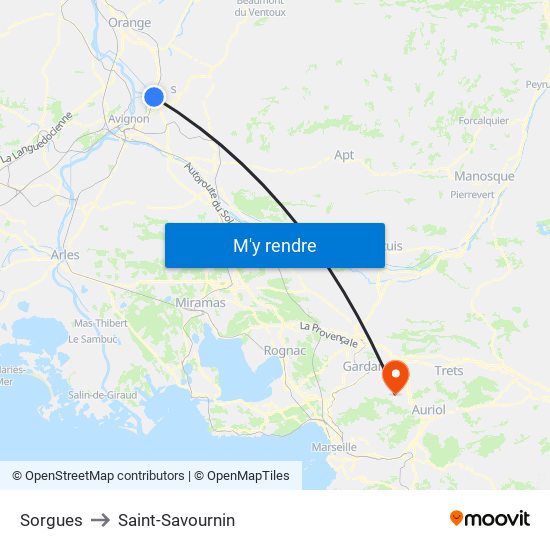 Sorgues to Saint-Savournin map