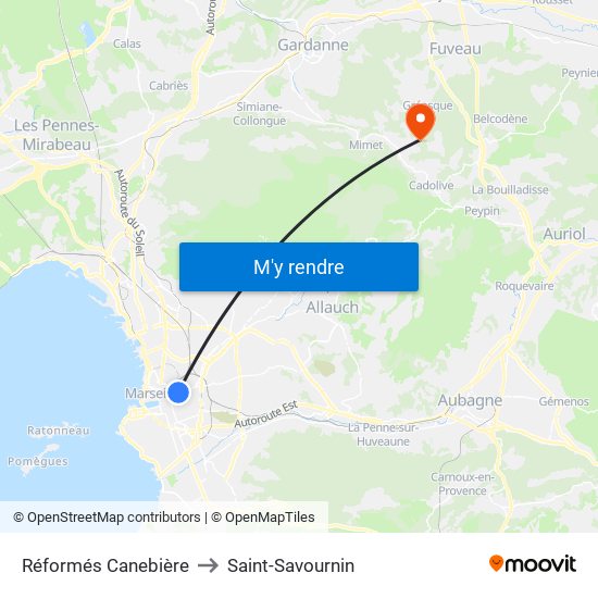 Réformés Canebière to Saint-Savournin map