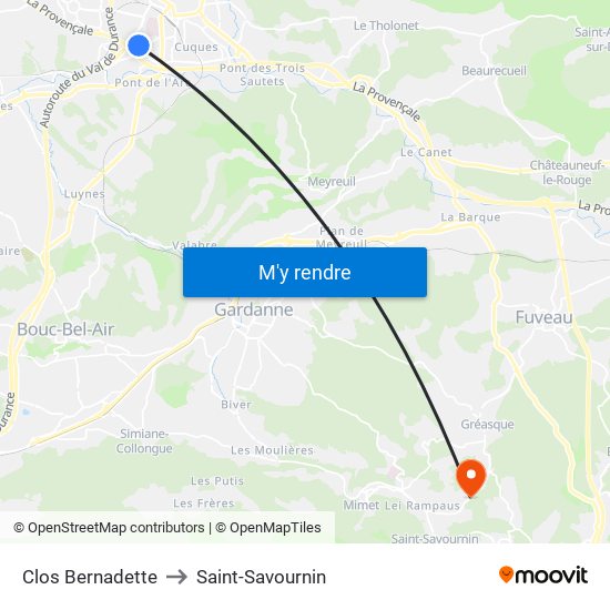 Clos Bernadette to Saint-Savournin map