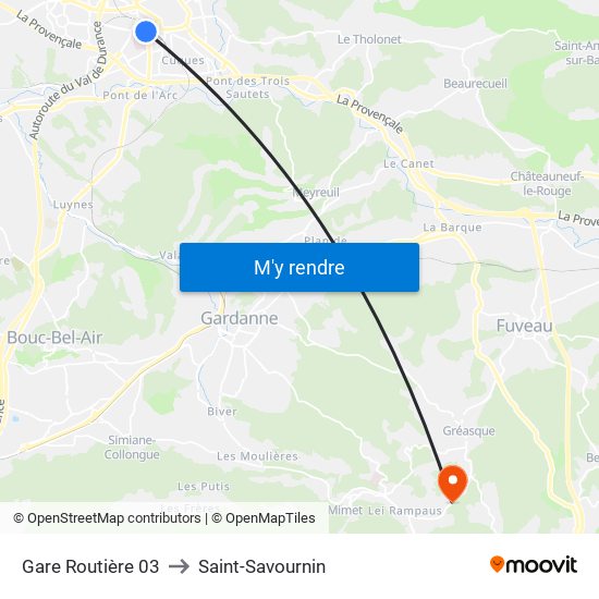 Gare Routière 03 to Saint-Savournin map