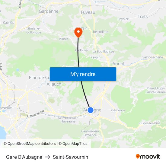Gare D'Aubagne to Saint-Savournin map
