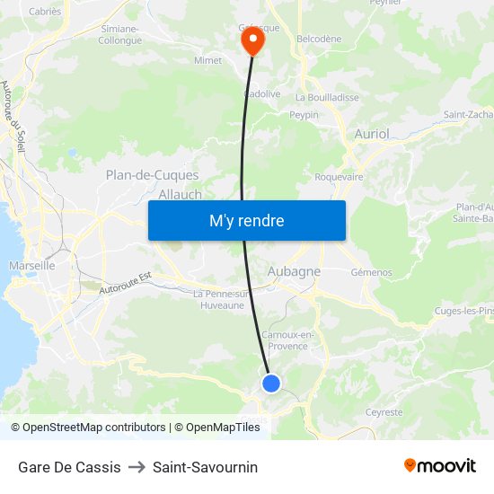 Gare De Cassis to Saint-Savournin map