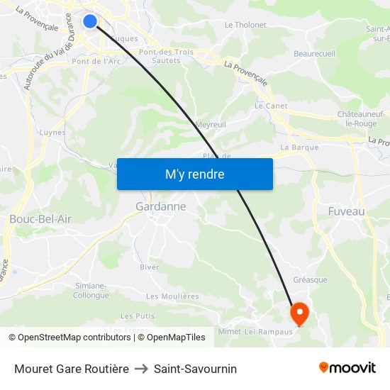 Mouret Gare Routière to Saint-Savournin map