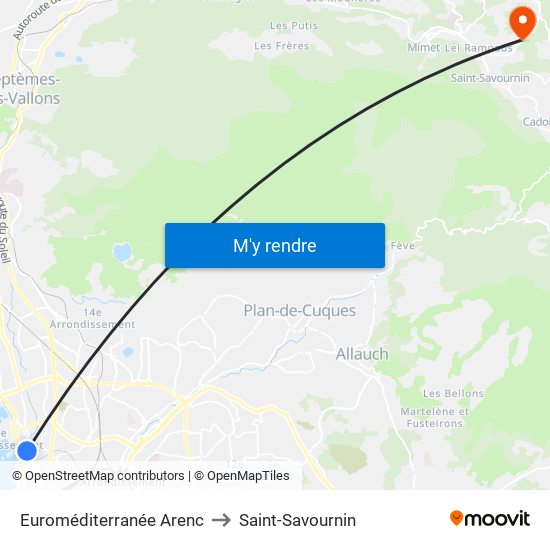 Euroméditerranée Arenc to Saint-Savournin map