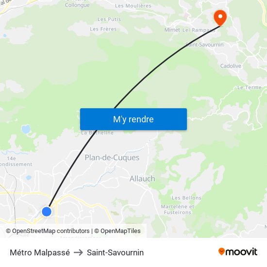 Métro Malpassé to Saint-Savournin map