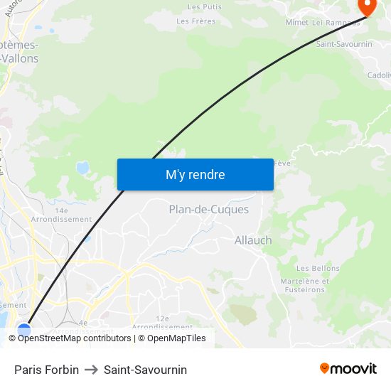 Paris Forbin to Saint-Savournin map