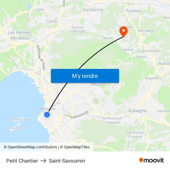 Petit Chantier to Saint-Savournin map