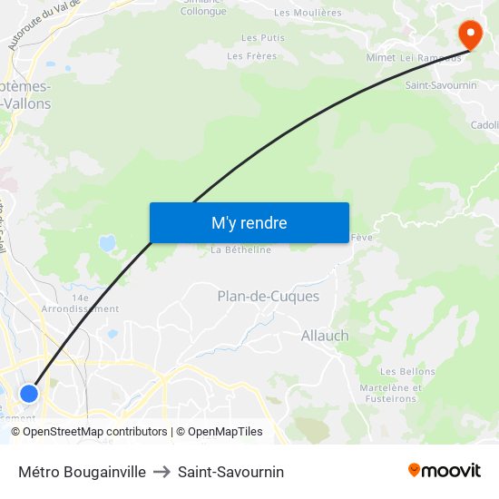 Métro Bougainville to Saint-Savournin map