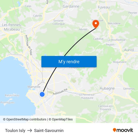 Toulon Isly to Saint-Savournin map