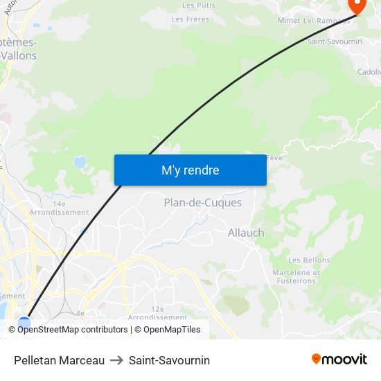 Pelletan Marceau to Saint-Savournin map