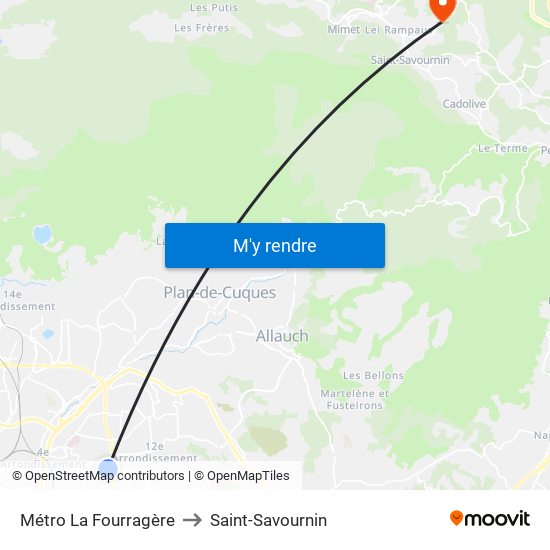 Métro La Fourragère to Saint-Savournin map