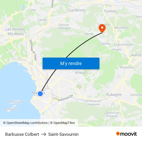 Barbusse Colbert to Saint-Savournin map