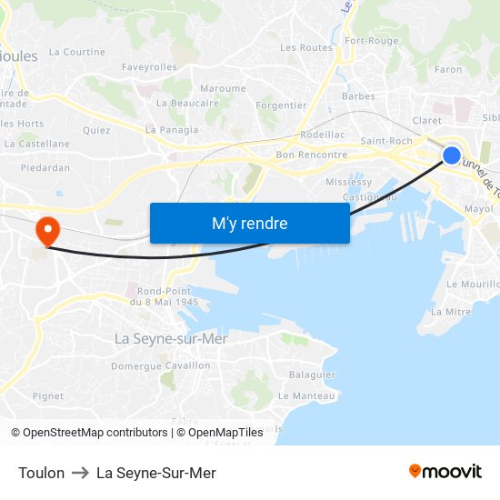 Toulon to La Seyne-Sur-Mer map