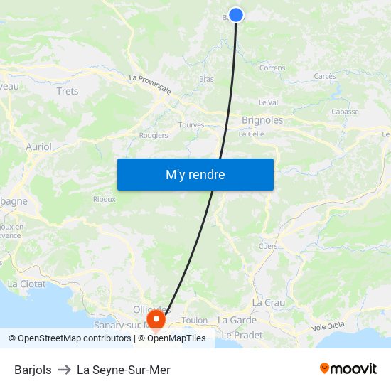 Barjols to La Seyne-Sur-Mer map