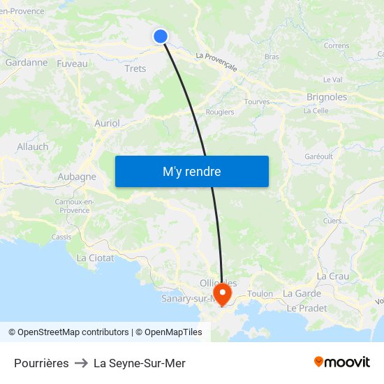 Pourrières to La Seyne-Sur-Mer map