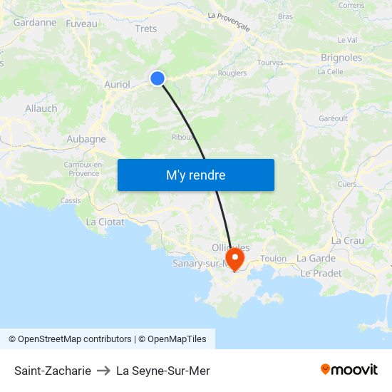Saint-Zacharie to La Seyne-Sur-Mer map