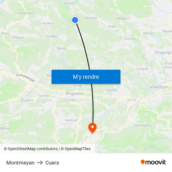 Montmeyan to Cuers map