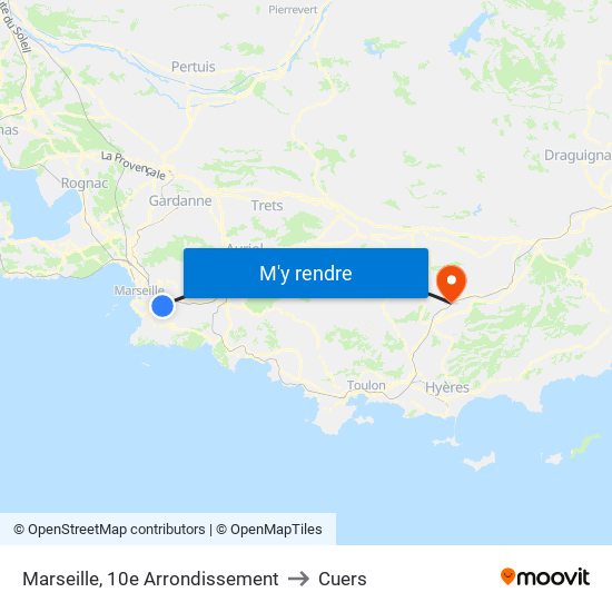 Marseille, 10e Arrondissement to Cuers map