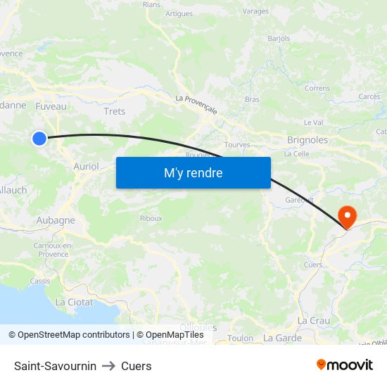 Saint-Savournin to Cuers map