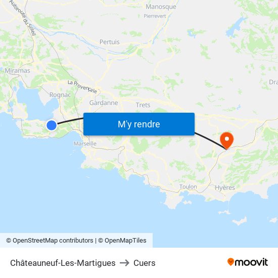 Châteauneuf-Les-Martigues to Cuers map