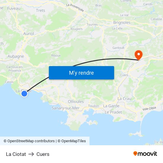 La Ciotat to Cuers map