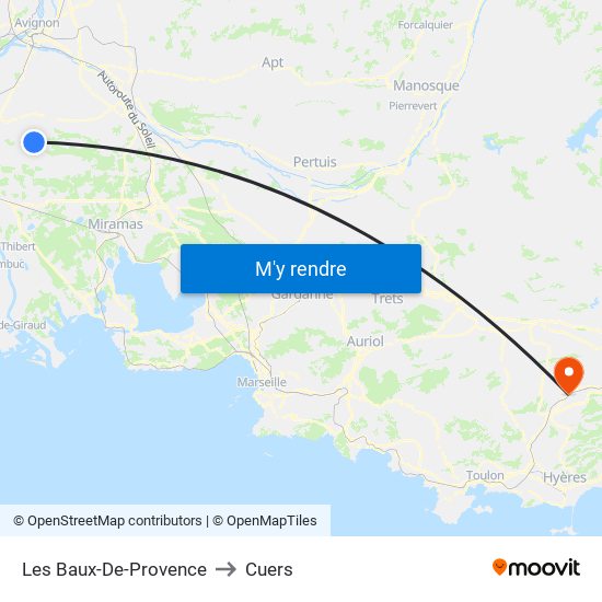 Les Baux-De-Provence to Cuers map
