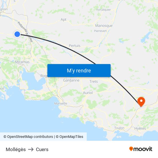 Mollégès to Cuers map