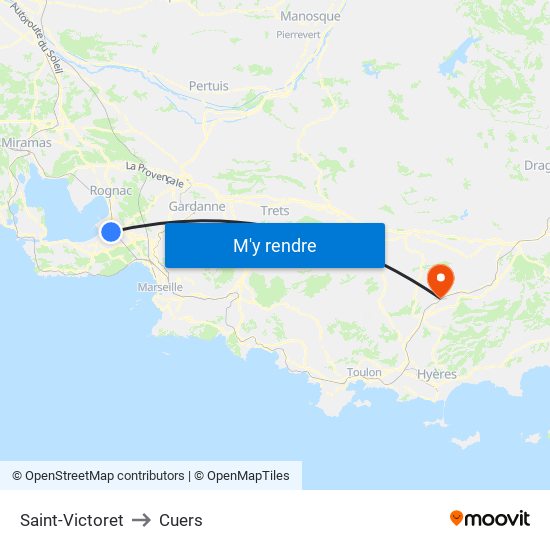 Saint-Victoret to Cuers map