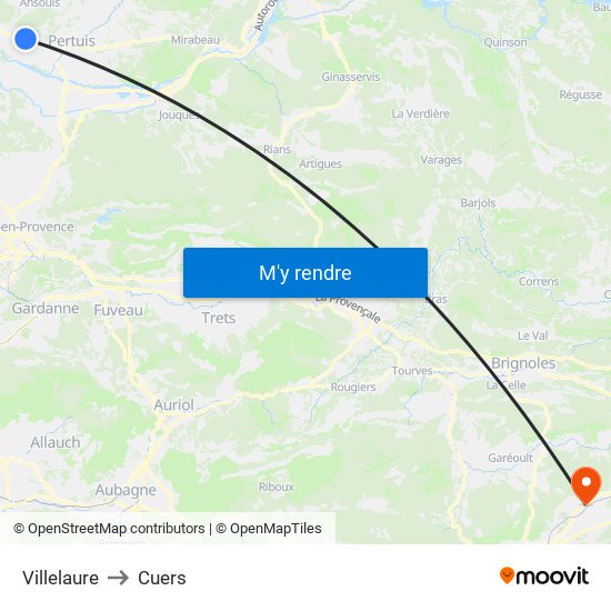 Villelaure to Cuers map