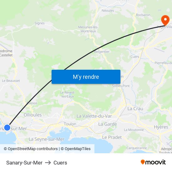 Sanary-Sur-Mer to Cuers map