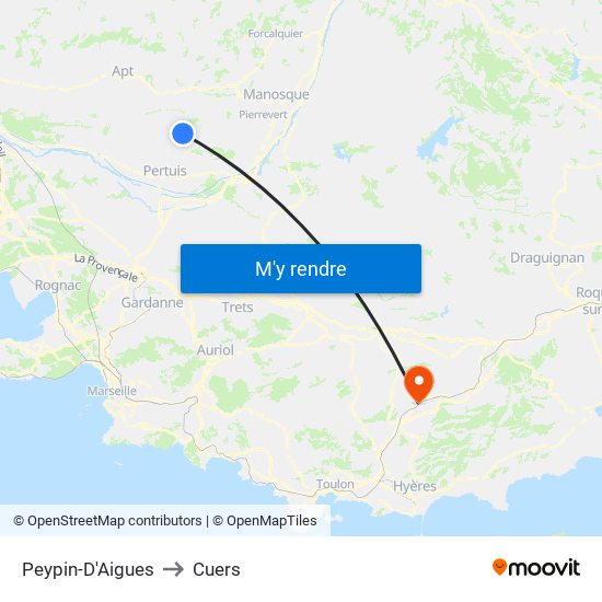 Peypin-D'Aigues to Cuers map