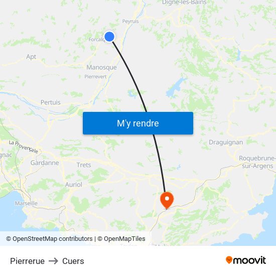 Pierrerue to Cuers map