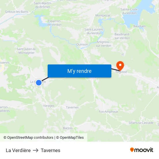 La Verdière to Tavernes map