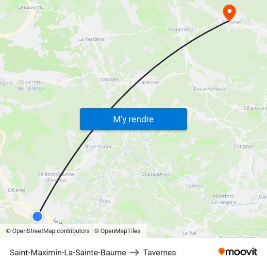 Saint-Maximin-La-Sainte-Baume to Tavernes map