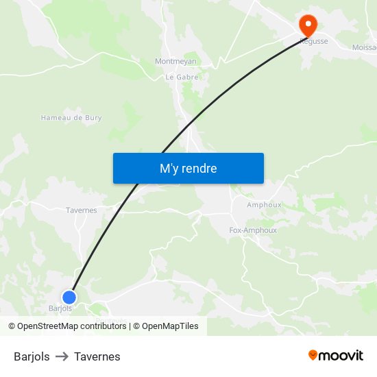 Barjols to Tavernes map