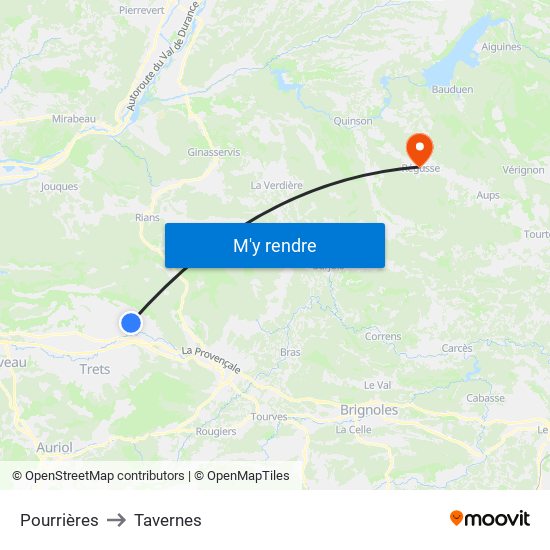 Pourrières to Tavernes map