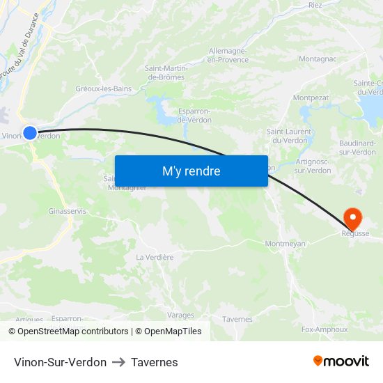 Vinon-Sur-Verdon to Tavernes map