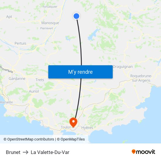 Brunet to La Valette-Du-Var map