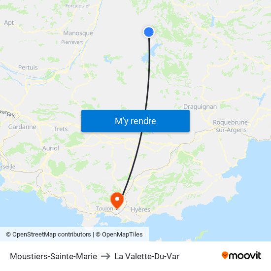 Moustiers-Sainte-Marie to La Valette-Du-Var map