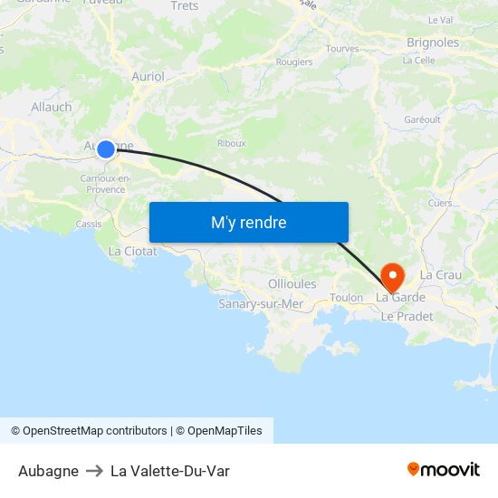 Aubagne to La Valette-Du-Var map