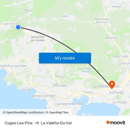 Cuges-Les-Pins to La Valette-Du-Var map