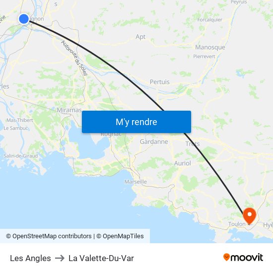 Les Angles to La Valette-Du-Var map