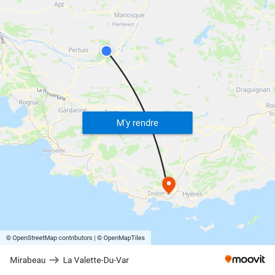Mirabeau to La Valette-Du-Var map