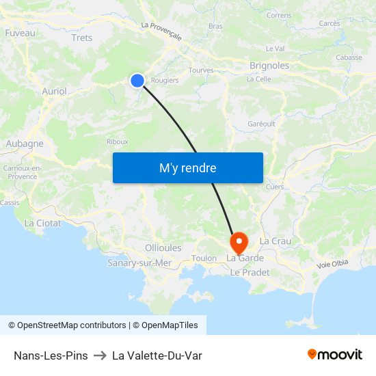 Nans-Les-Pins to La Valette-Du-Var map