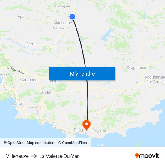 Villeneuve to La Valette-Du-Var map