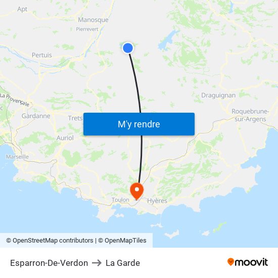 Esparron-De-Verdon to La Garde map