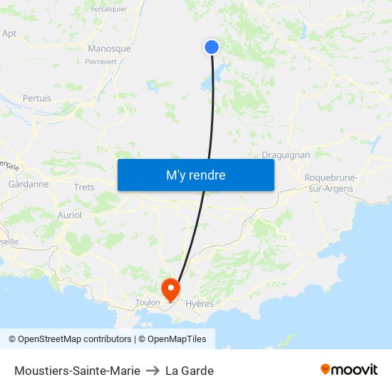 Moustiers-Sainte-Marie to La Garde map