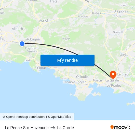 La Penne-Sur-Huveaune to La Garde map